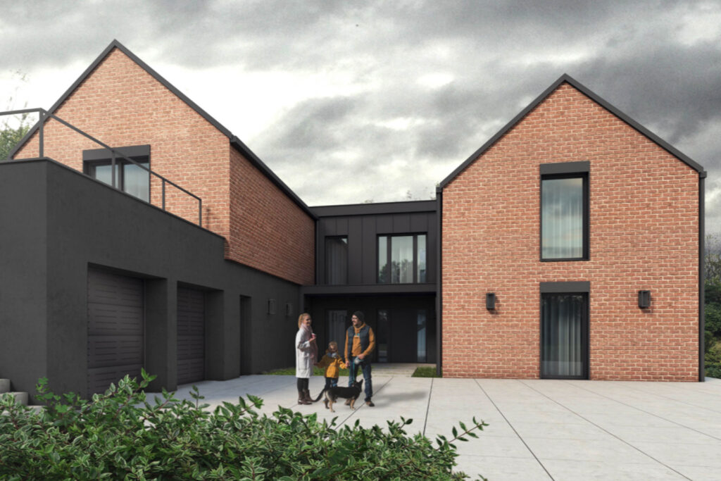 Vizualizace rodinného domu s cihlovou fasádou